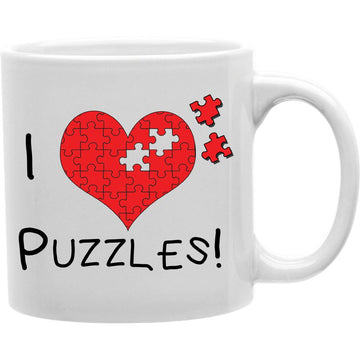 I Heart Puzzles" Coffee Mug  Coffee and Tea Ceramic  Mug 11oz