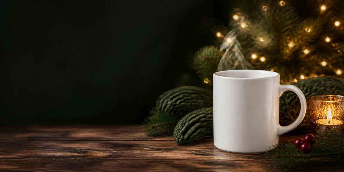 Cozy Christmas mug by the tree