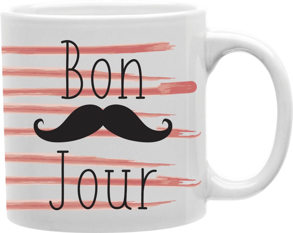 Bonjour Mustache Coffee and Tea Ceramic Mug 11oz