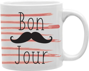 Bonjour Mustache Coffee and Tea Ceramic Mug 11oz
