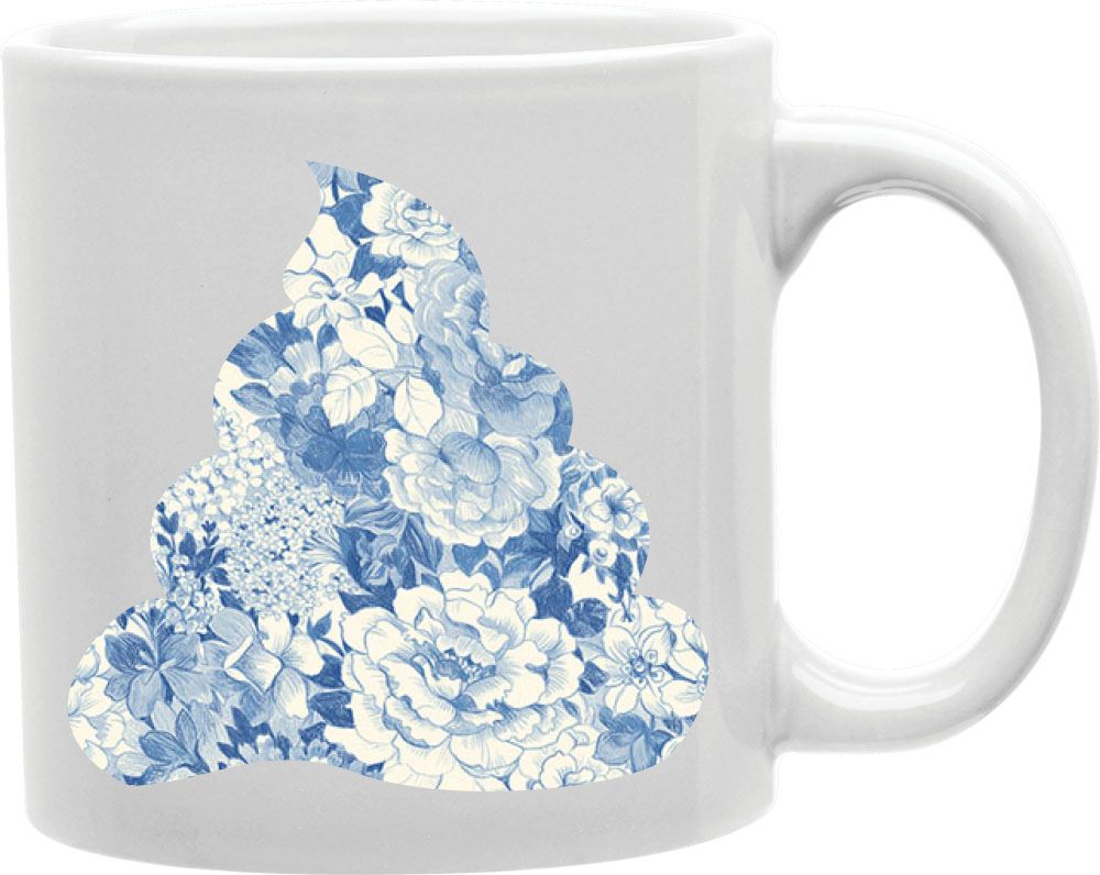 Blue Floral Poop Coffee and Tea Ceramic Mug 11oz