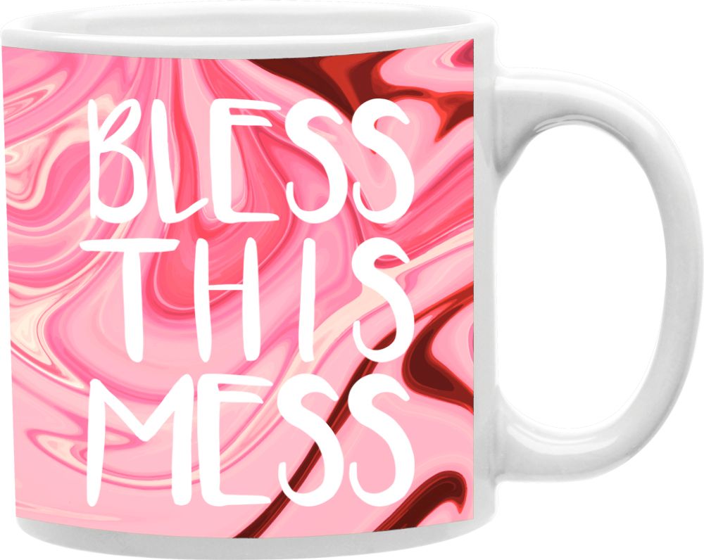 Bless This Mess Pink Marble Coffee and Tea Ceramic Mug 11oz