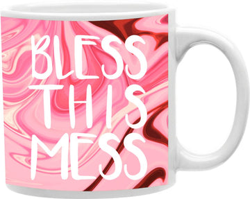 Bless This Mess Pink Marble Coffee and Tea Ceramic Mug 11oz