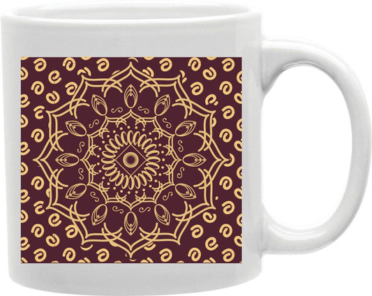Burgundy And Gold Mandala Tapestry Coffee and Tea Ceramic Mug 11oz