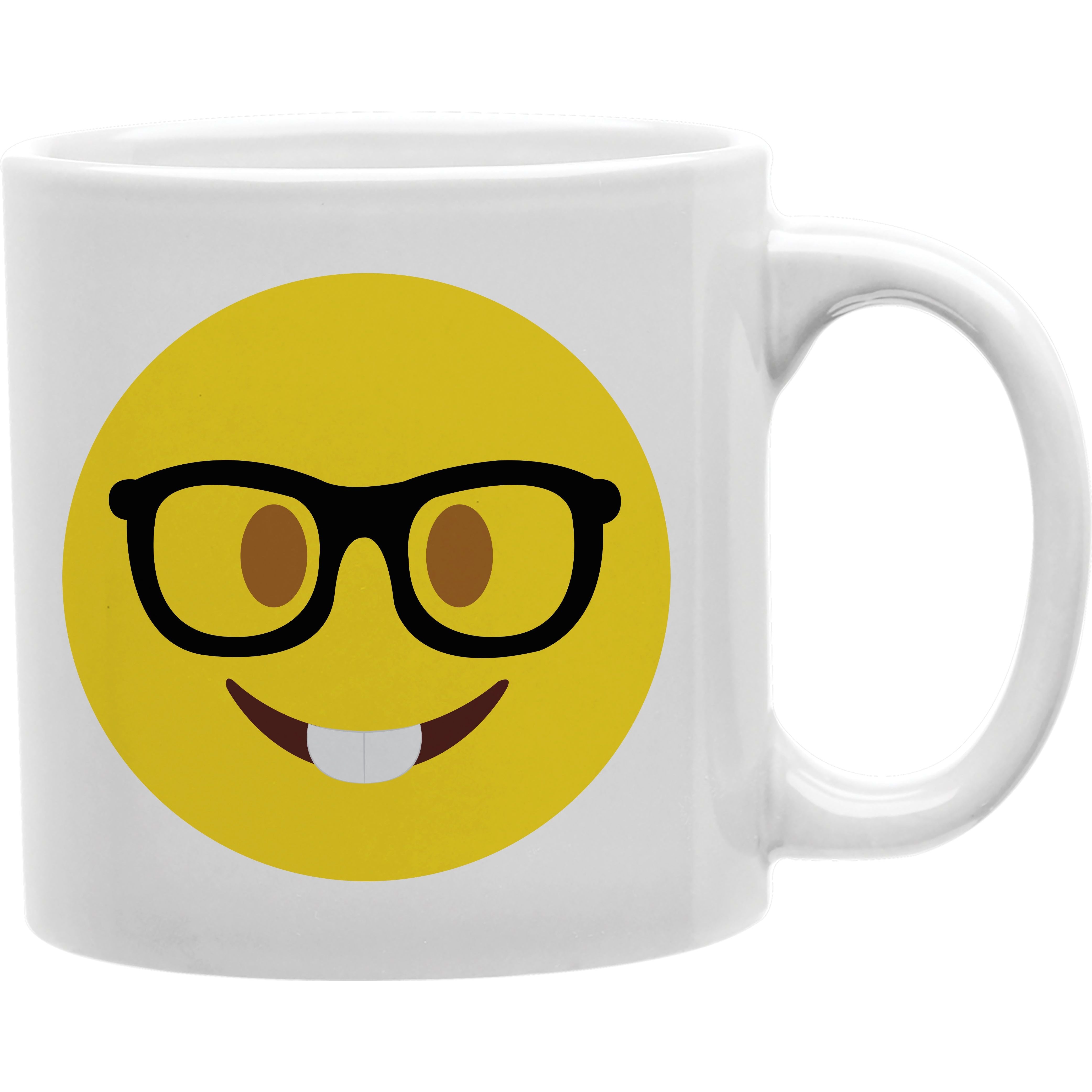 nerd with glasses face Emoji coffee mug